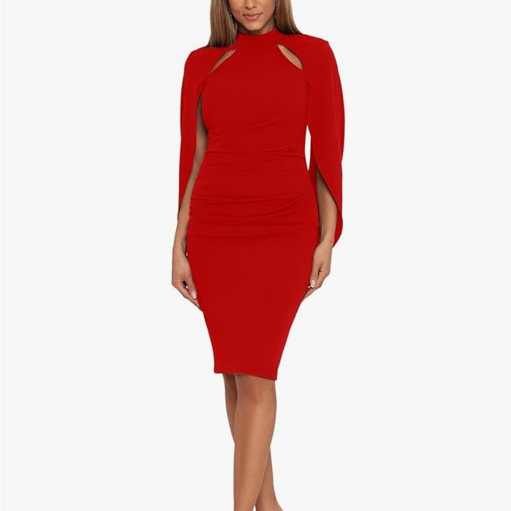 Betsy & Adam Cape Sleeve High-Neck Bodycon Dress | NWT